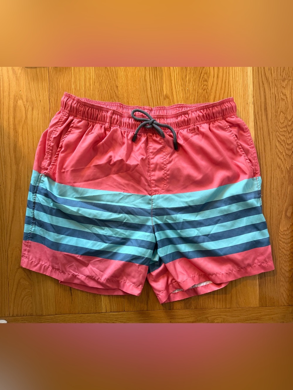 Southern Marsh Kids Pink and Aqua Striped Swim Trunks